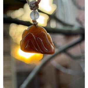 Handmade Nephrite Sugar brown Jade mountain charm necklace adjustable cord